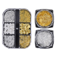 6 grilles de breloques pour nail art en alliage métallique 3D, motif fleur à cinq pétales, perles en acier, strass, mélange or et argent, accessoires pour ongles