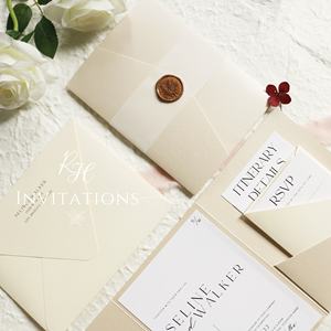 象牙口袋折叠请柬带RSVP信封婚礼请柬用品口袋信封婚礼请柬 - Product Image 3