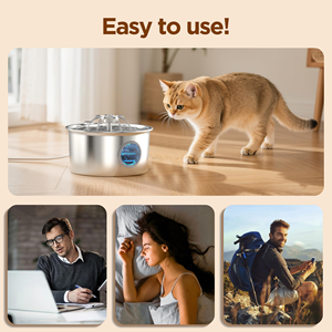 Bebedero para Mascotas de Acero Inoxidable de 2.6L, Dispensador Automático de Agua para Perros y Gatos con Sensor Infrarrojo, Diseño Desmontable, Funciona con Batería - Product Image 5