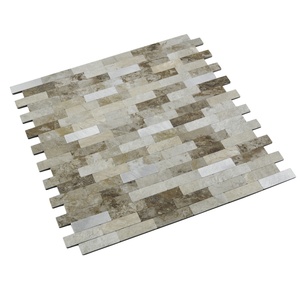 Brown Faux Stone Strip Waterproof Kitchen <b>Backsplash</b> Mosaic Peel and Stick <b>Tiles</b> for Home Decor - Product Image 2