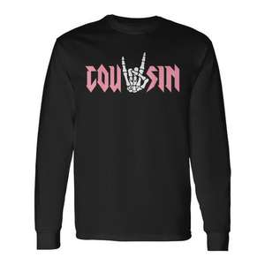 Camiseta de manga larga Cousin con diseño de mano de hueso rosa, color negro, regalo de cumpleaños para niños de 2 años - Product Image 2