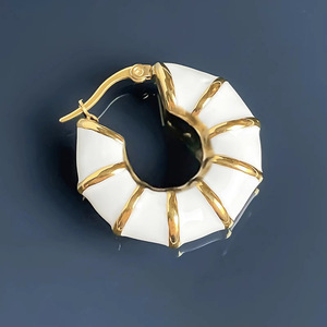 Orecchini a Cerchio Geometrici in Bambù Smaltato per Donne, Gioielli di Moda Delicati a Forma di Poligono - Product Image 3