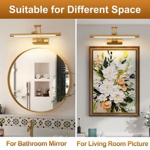 Lámpara LED de color latón para baño, iluminación ajustable para espejo de hotel, luces para baño, lámpara de pared interior para cuadros. - Product Image 4