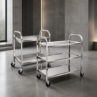 Carrito de Servicio de Acero Inoxidable de Tres Niveles con Ruedas Giratorias, Carrito de Reparto de Alimentos para Cantina Comercial y Restaurante, Personalizable