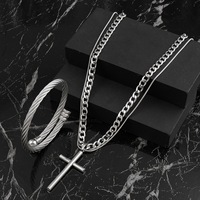 Ensemble de bijoux pour homme Trap Style Supply : Collier pendentif en acier inoxydable et bracelet élastique à ouverture, design bouddhiste, coffret cadeau