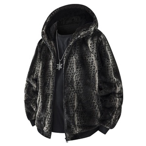 Giacca in Pile da <span class=keywords><strong>Uomo</strong></span>, Calda e Casual con Cappuccio, Oversize, in Ecopelliccia, Antivento, con Logo Personalizzato per l'Inverno - Product Image 4