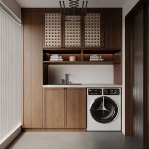 Ensemble de meuble-lavabo pour buanderie en bois massif moderne pour machine à laver avec un design élégant - Product Image 4