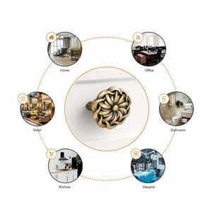 Bouton de tiroir traditionnel en laiton, design floral rond, pour quincaillerie d'armoires de cuisine - Product Image 3
