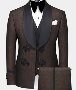 <span class=keywords><strong>Costume</strong></span> de bal sur mesure smoking classique de mariage pour hommes smoking 3 pièces <span class=keywords><strong>marron</strong></span> <span class=keywords><strong>foncé</strong></span> avec diamants pour hommes - Product Image 1