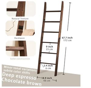 Échelle à couvertures personnalisée pour le salon, support décoratif <span class=keywords><strong>en</strong></span> <span class=keywords><strong>bois</strong></span> à 6 niveaux pour couettes, étagère murale pour chambre à coucher, porte-serviettes rustique - Product Image 2