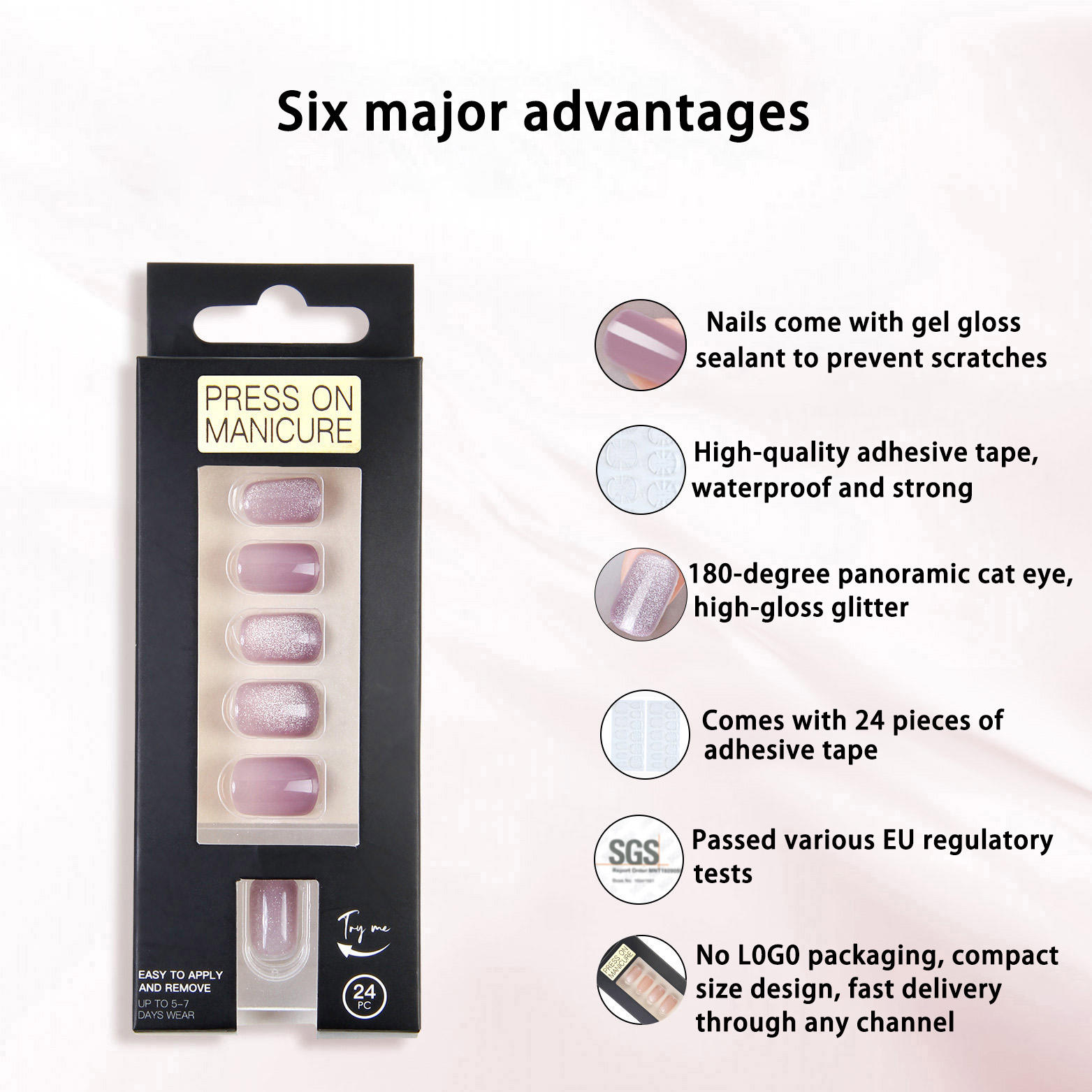 Cat's Eye False Nails Press on Nails New Style Short Square Head 24pcs With Packaging Boxes Reusable Nails False Wholesale