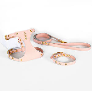 Venta al por mayor productos para mascotas pequeñas mascotas de cuero genuino gato y perro arnés correas collares con decoración de diamantes de imitación - Product Image 5