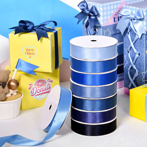 Cinta de satén de 19mm al por mayor, cinta de poliéster de tela azul profundo para envolver regalos - Product Image 4
