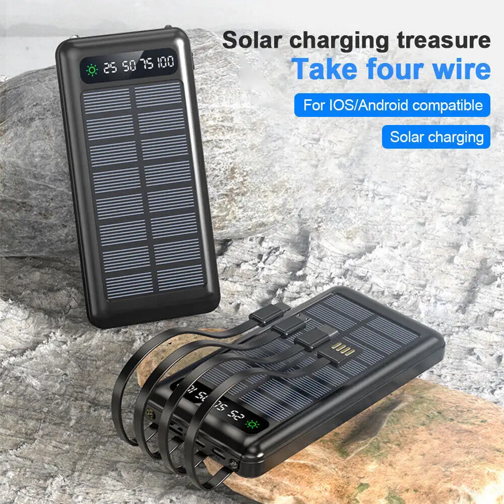 Factory Solar Power Bank 20000mAh Solar Power Banks Double LED Torches Comes with 4 wires Powerbank 30000mah