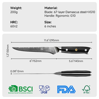 6 inch 67-laags Damascus carbon 6 inch ontbeenmes Damascus staal keuken slager ontbeenmes met ergonomische G10 handvat