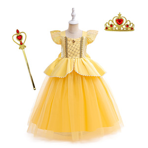 Meiqiai Ventes Chaudes Robe de Princesse Cosplay Deluxe Jaune en Polyester pour Enfants Filles Halloween SMR055 - Product Image 4