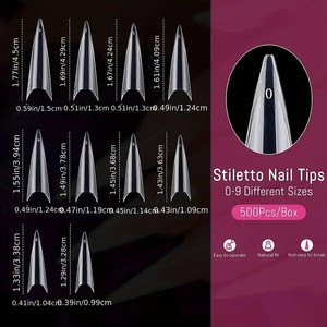 500 <span class=keywords><strong>Uñas</strong></span> Postizas de Acrílico Transparente Tipo Stiletto, Puntas de <span class=keywords><strong>Uñas</strong></span> de Gel Suave <span class=keywords><strong>Largas</strong></span> - Product Image 2