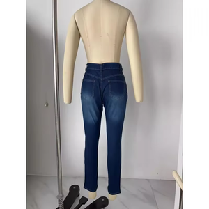 <span class=keywords><strong>Jeans</strong></span> Slim Fit elasticizzati a vita alta <span class=keywords><strong>pantaloni</strong></span> in Denim Casual alla moda con bordo strappato taglie forti - Product Image 6