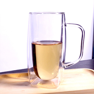 Taza de vidrio de doble pared hidroclórica DE ALTO borosilicato con asa cielo redondo y tierra cuadrada - Product Image 4