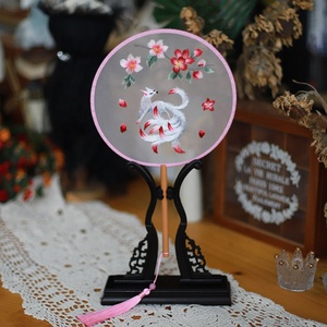 Chinese Style Court Classical Long Handle Group Fan <b>Embroidery</b> <b>Kit</b> <b>for</b> <b>Beginners</b> Cross Stitch - Product Image 2