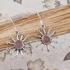 2025 Venta caliente 925 Pendientes de plata esterlina Cuarzo Rosa natural Aros de forma redonda para bodas Precio directo de fábrica - Product Image 1