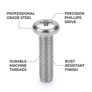 M2 M2.5 M3 M3.5 M4 M5 M6 M8 M10 304 316 Stainless Steel Galvanized A2 Full Thread Phillips Pan Head Machine <strong>Screws</strong> - Product Image 2