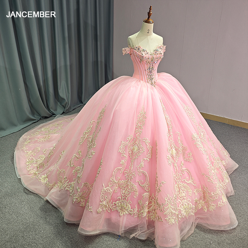 Shop Pink off the Shoulder Ball Gown Maxi Quinceanera Dresses