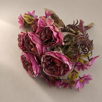 Bouquet de roses artificielles Austin vintage à bords brûlés, 9 têtes, fleurs en soie rétro, fausse composition florale mixte pour la décoration de la maison et de mariage
