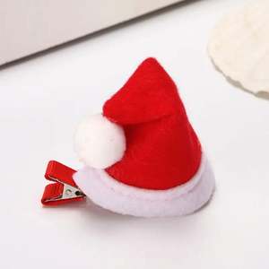 I-0112 Chapeau de Noël mignon, épingle à cheveux, accessoire de tête fait à la main, cadeau, petites pinces à cheveux de Noël courbées rouges - Product Image 1