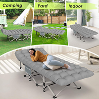 Lit pliant robuste à tubes carrés élargis avec coussin matelassé épais pour la sieste au bureau et lit de camp portable pour l'extérieur