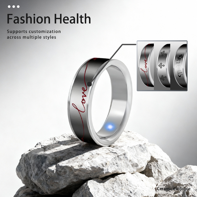 Ceramic Smart Ring Long Battery Life 5 ATM Waterproof OLED Display HRV Touchscreen Magnetic Charging App Control Alarm Clock