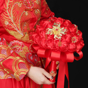 Chinesischer Retro-Stil Rosensträuße Hochzeitsstrauß Brautband Simulationsblumensträuße für Hochzeiten - Product Image 2