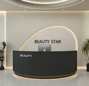 Arc Shaped <b>Reception</b> <b>Desk</b> Curved Front Counter Modern Check Out Table for Beauty <b>Salon</b> Clinic Lobby - Product Image 2
