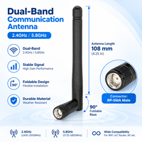 Antenne noire IP67 double fréquence 2.4G 5.8G 3.5dBi à angle droit avec connecteur RP mâle à polarité inversée, fournie directement par l'usine