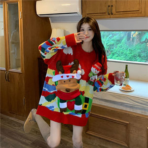 OEM ODM 3D Elk <span class=keywords><strong>Pull</strong></span> Pulls Personnalisé Acrylique Couple Femmes Lâche Épais Vintage <span class=keywords><strong>Moche</strong></span> Noël Haut En Tricot - Product Image 3