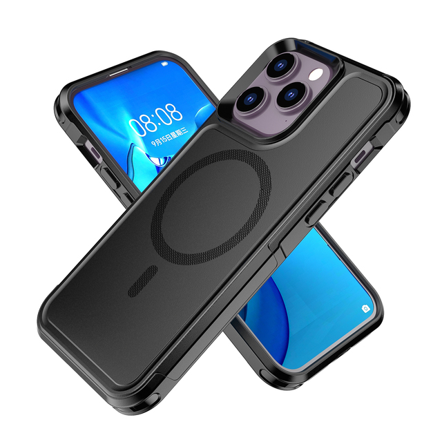 Wholesale PC+TPU Shockproof Phone Cover Strong Magnetic Latest Black Hybrid Wireless Charging for iPhone 16 15 Pro Max