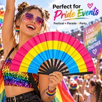 Éventail de luxe pliable 33 cm en bois, plastique et bambou, arc-en-ciel, pour carnaval, motif fierté pansexuelle, vente directe usine