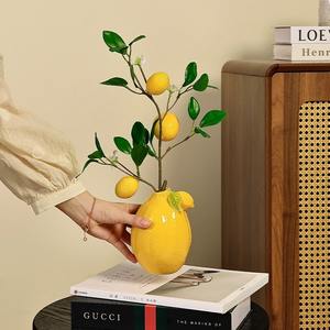 مزهرية طاولة من البورسلين بتصميم حديث من البورسلين محاكية لأزهار الليمون المحاكية للديكور وغرفة المعيشة والمكتب - Product Image 1