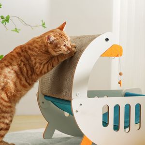 Cama rascador para gatos con forma <span class=keywords><strong>de</strong></span> ganso adorable, mueble multiusos para mascotas, tumbona rascadora <span class=keywords><strong>de</strong></span> cartón corrugado con campana <span class=keywords><strong>de</strong></span> juguete, venta al por mayor - Product Image 3