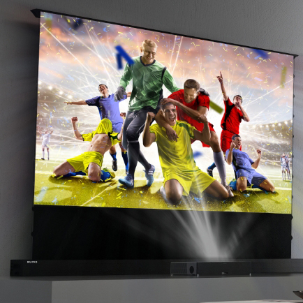 Wupro 72/84/100 Inch PET Crystal CBSP Floor Rising Screen Enhanced Gain Motorized Home Cinema 4K 8K Projector Screen