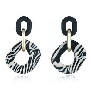 Modische Damenmode Schmuck Essigsäure 3D-bedruckt Acryl Zebra-Muster Tropfenohrringe