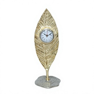 Sculpture Feuille d'Or Horloge Métal Artisanat Luxe Table Horloge De Bureau Portable Haute Qualité Horloge Souvenir Cadeau De Mariage Articles À Vendre - Product Image 1