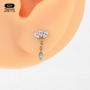 G23 <b>Titanium</b> Fashion Ear Cartilage <b>Studs</b> Zircon Inlay Geometric Flower Design Party Jewelry - Product Image 4
