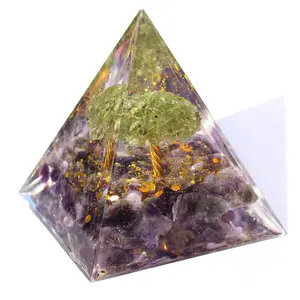Piramide di Orgonite dell'albero della vita di cristallo ametista naturale di prezzo all'ingrosso 60mm per guarigione