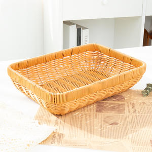 Panier de rangement en rotin rectangulaire marron avec poignée pour la cuisine, la chambre, les cosmétiques, les fruits, le pain - Product Image 3