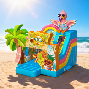 WINSUN Inflatable Tropical Flamingo Bouncy Castle with <b>Slide</b> PVC Waterproof CE for Kids Party Amusement Park Custom Logo - Product Image 1