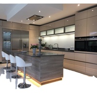Desain sederhana Modern furnitur Kichen populer mewah hitam melamin Set lemari dapur kayu terbuka penuh untuk dijual