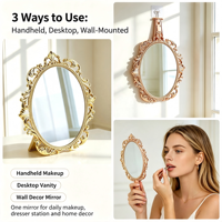 Miroir de maquillage HD sculpté vintage, 3 modes d'utilisation : portable, sur table, ou mural, pour la décoration de chambre