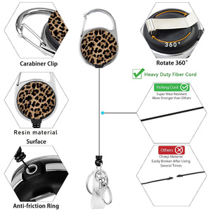 Manufacturer of leopard print epoxy rotating pull <b>buckle</b> 360-degree badge/ID card roll <b>clip</b> with detachable webbing lanyard - Product Image 2