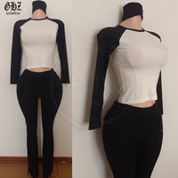 Ensemble 3 pièces personnalisé pour femme : haut court raglan à manches longues, pantalon évasé et bandeau – Tenue de yoga et d'entraînement camouflage ou couleur unie
